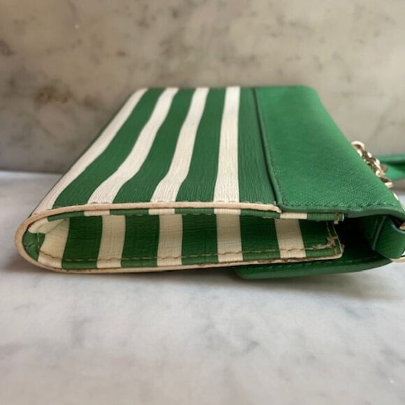 KATE SPADE Envelope Flap Green White Stripe Crossbody with Removable Str… - Picture 12 of 17